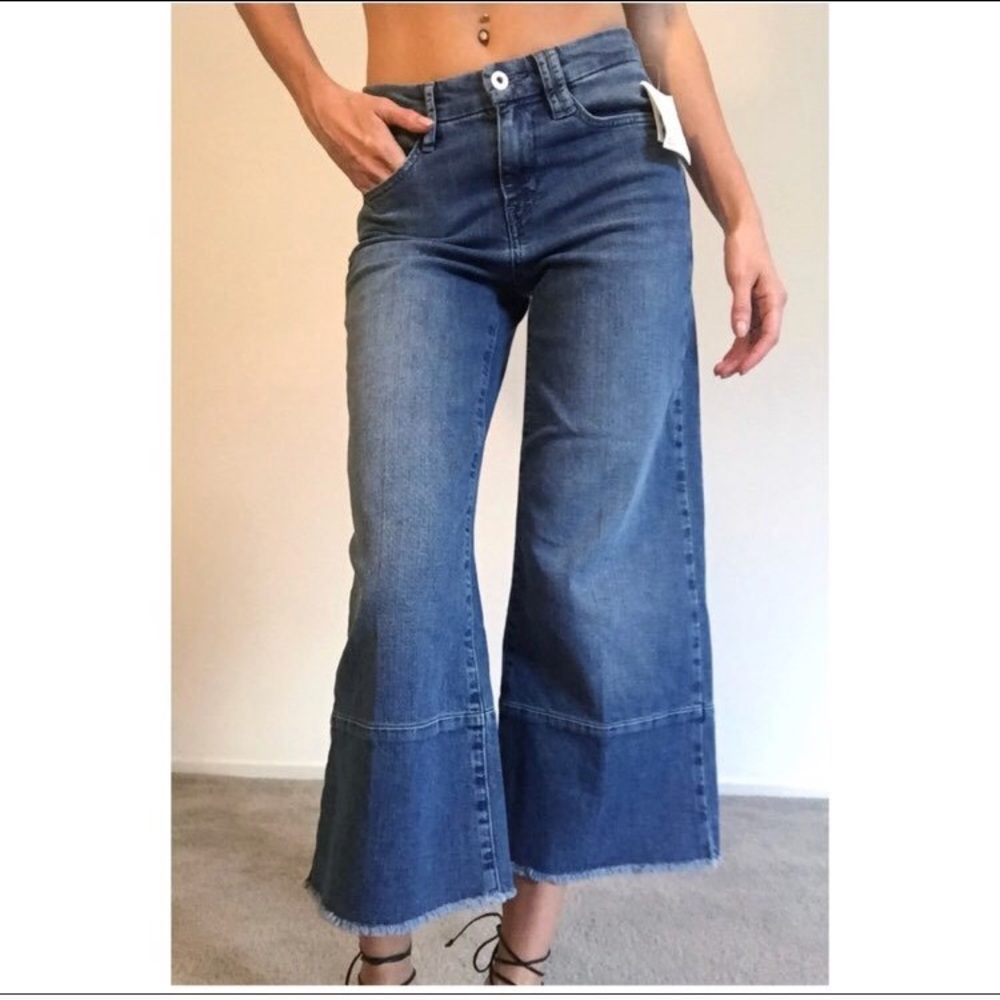 Guess Denim Culotte Jeans w/ Fray Hem